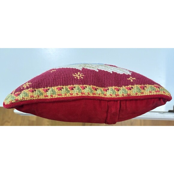 Christmas Holiday Throw Pillow Needlepoint Angel 10” Square Small Red - Picture 9 of 9